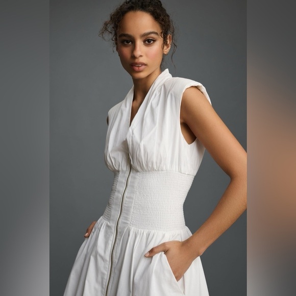 The Tommie Cap-Sleeve Smocked Front-Zip Shirt Dress - Picture 3 of 8